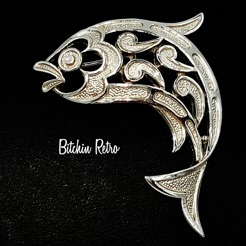 Crown Trifari Brooch Vintage Fish With Paisley or Mosaic Style