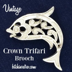 Crown Trifari Brooch Vintage Fish With Paisley or Mosaic Style