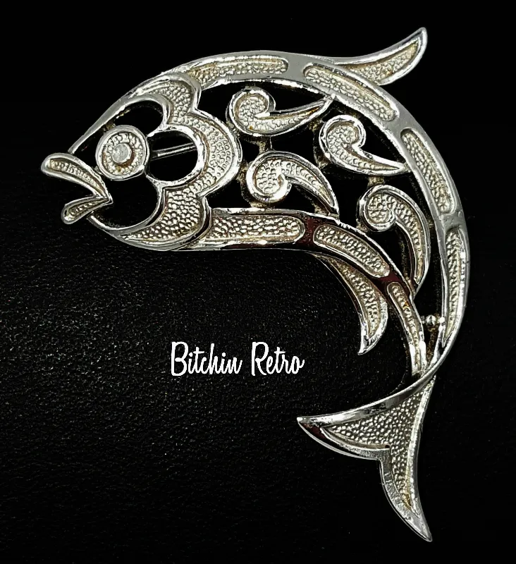 Crown Trifari Brooch Vintage Fish With Paisley or Mosaic Style