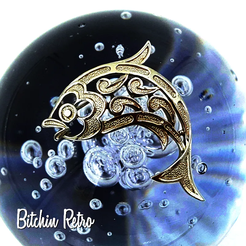 Crown Trifari Brooch Vintage Fish With Paisley or Mosaic Style