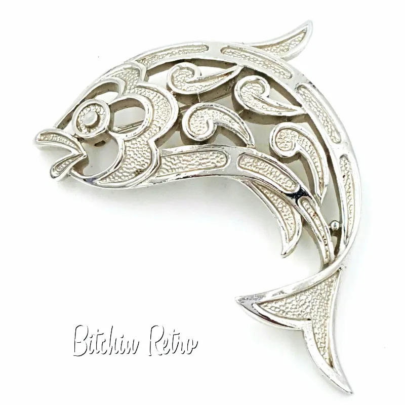 Crown Trifari Brooch Vintage Fish With Paisley or Mosaic Style