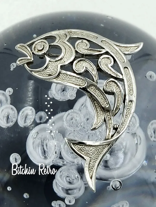 Crown Trifari Brooch Vintage Fish With Paisley or Mosaic Style