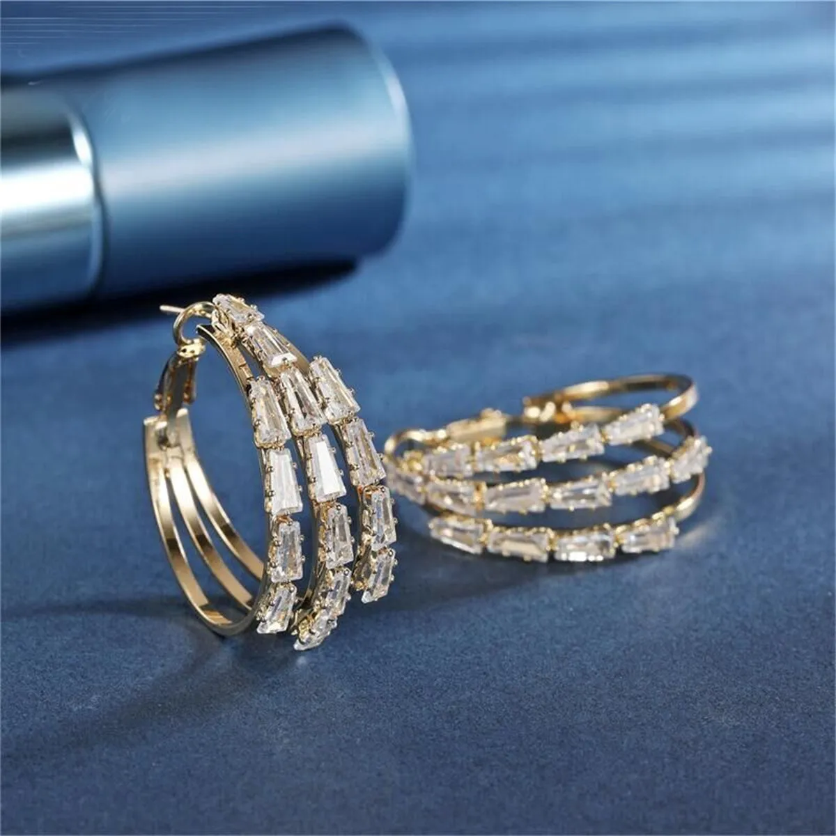 Crystal & 18K Gold-Plated Layered Circle Huggie Earrings
