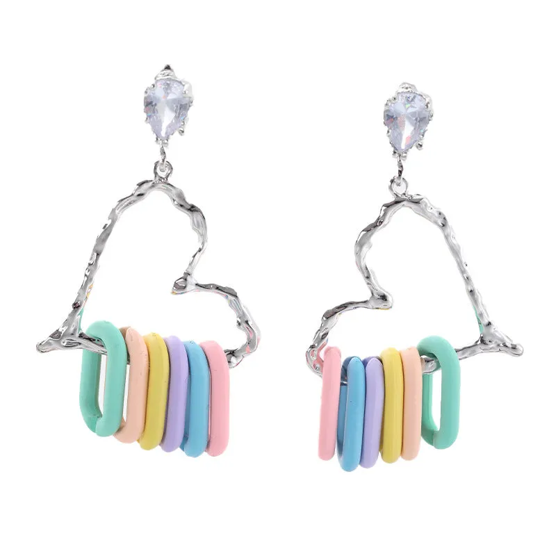 Crystal & Acrylic Silver-Plated Rainbow Heart Hoop Earrings