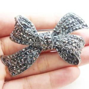 Crystal Brooch Vintage Black Bow-knot Art Nouveau Brooch Pin Rhinestone Crystal