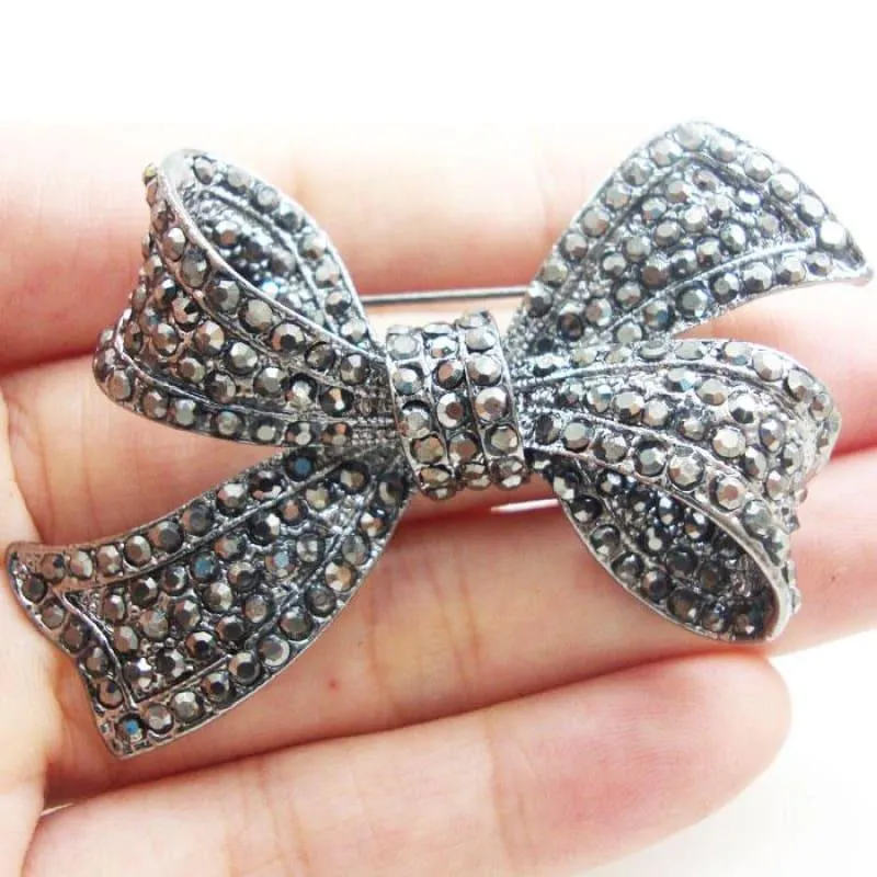 Crystal Brooch Vintage Black Bow-knot Art Nouveau Brooch Pin Rhinestone Crystal