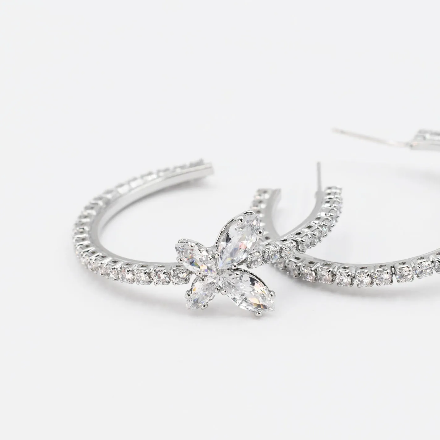 Crystal Butterfly Hoop Silver F15
