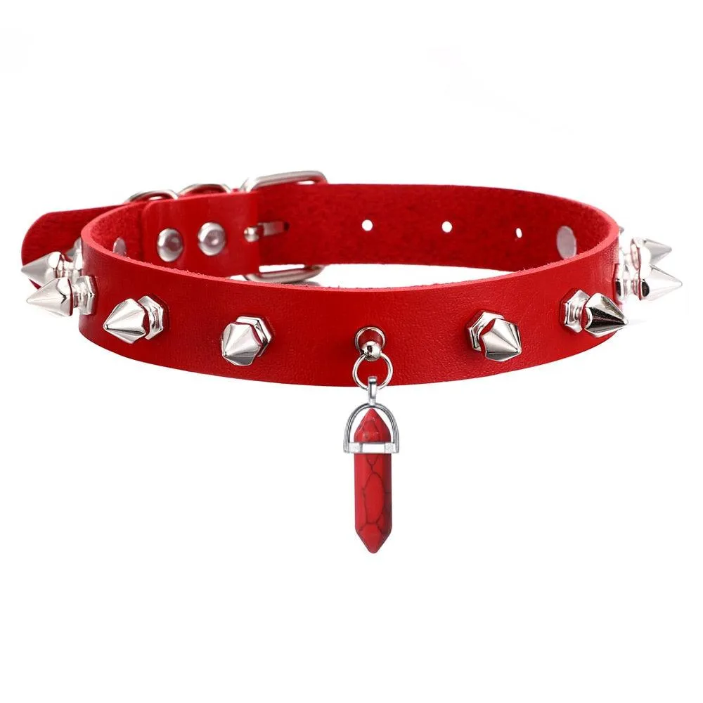 Crystal Choker Necklace Black Leather Spiked Chocker Collar