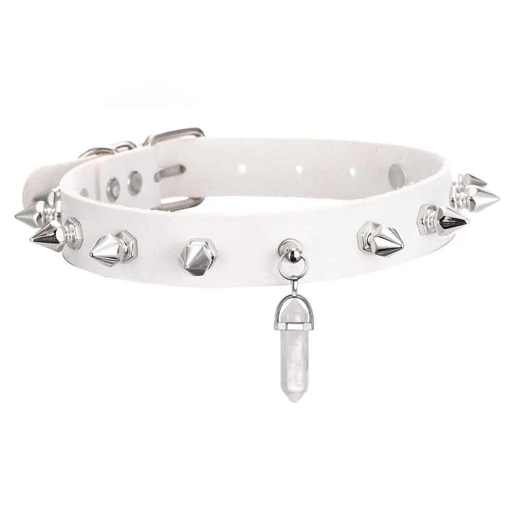 Crystal Choker Necklace Black Leather Spiked Chocker Collar
