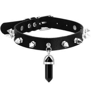 Crystal Choker Necklace Black Leather Spiked Chocker Collar