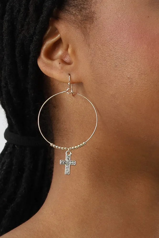 Crystal Cross Earrings -Silver