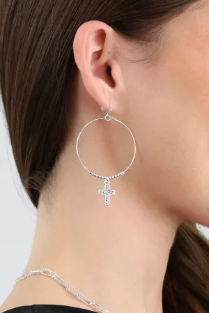 Crystal Cross Earrings -Silver