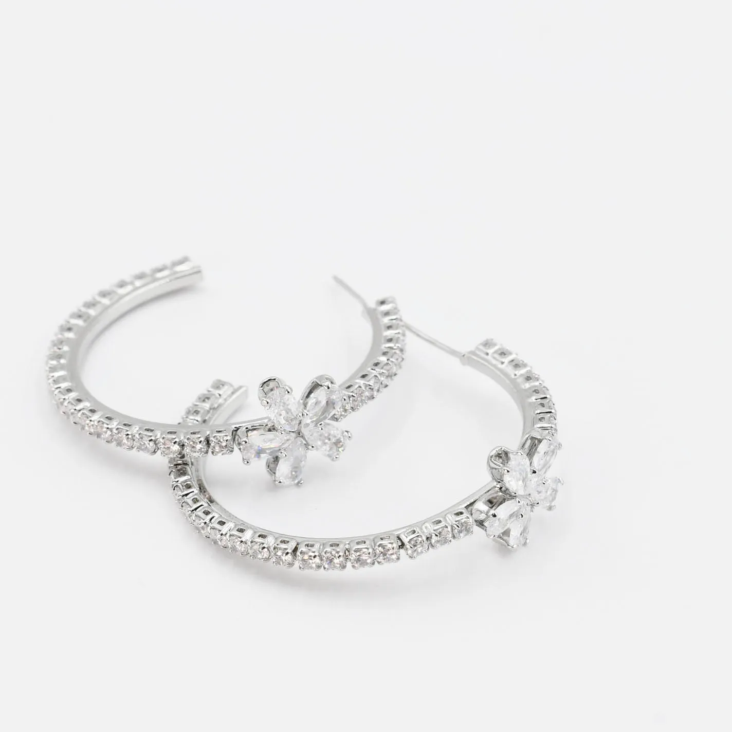 Crystal Flower Hoop Silver F16