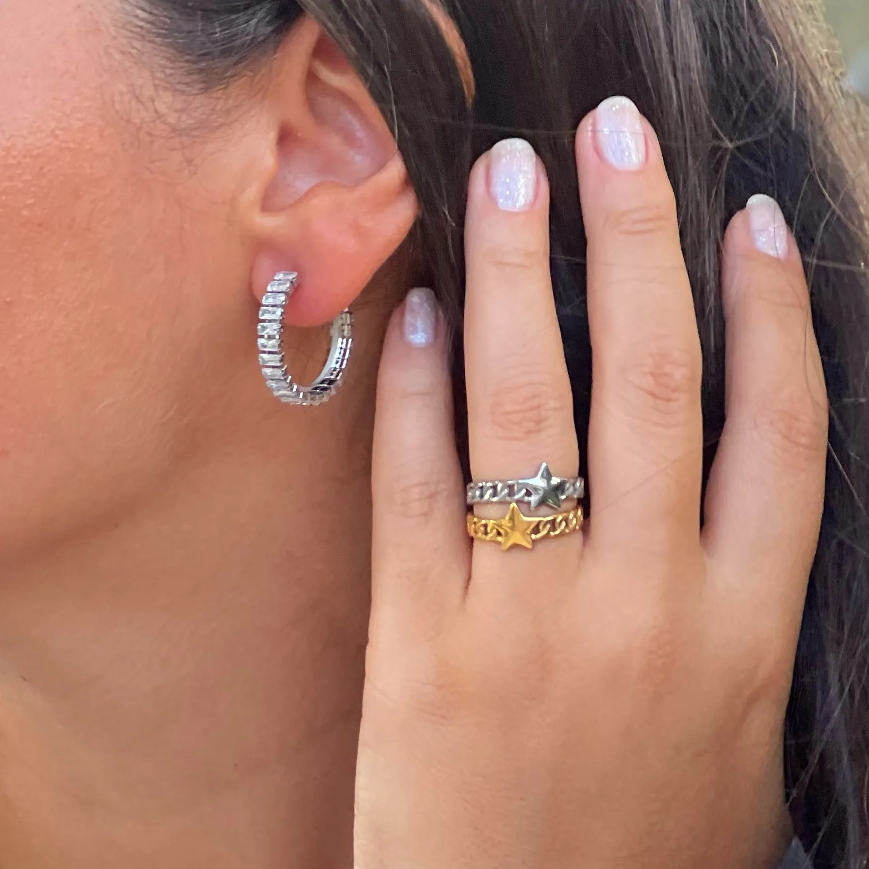 Crystal Hoop Silver Earring