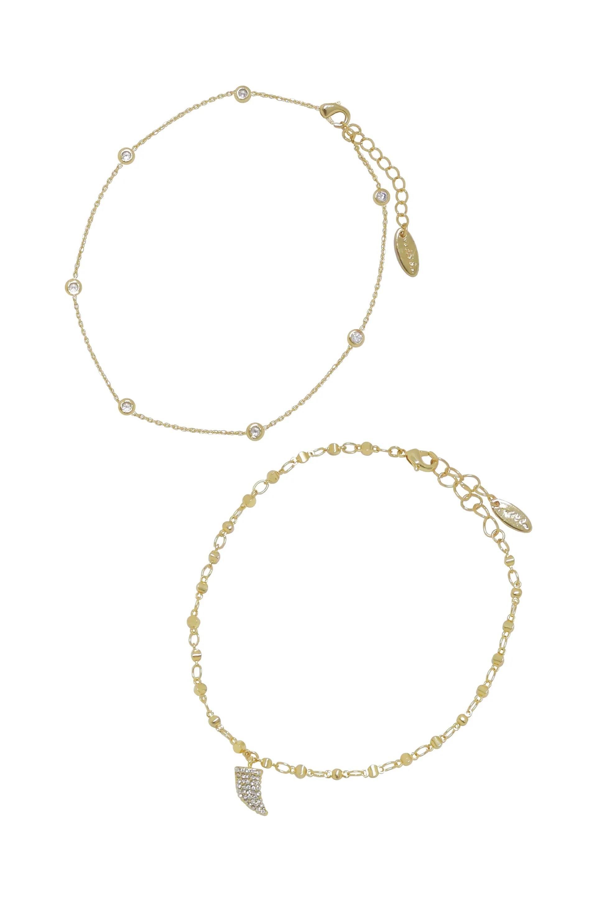 Crystal Horn Dainty 18k Gold Plated Anklet Set of 2