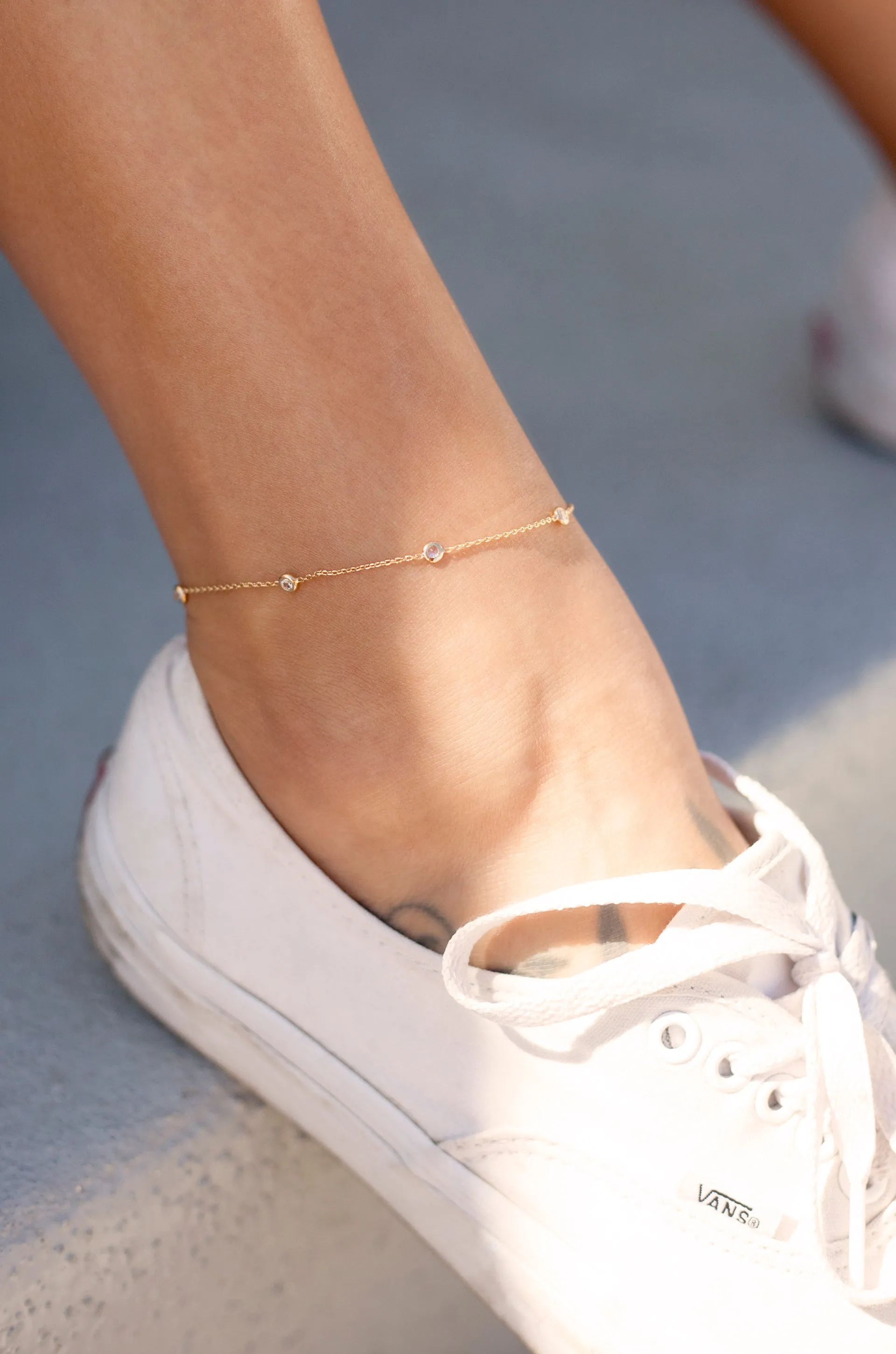 Crystal Horn Dainty 18k Gold Plated Anklet Set of 2