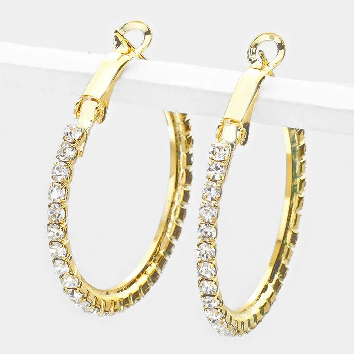 Crystal Rhinestone Hoop Earrings on Gold | 1.25" | 206044