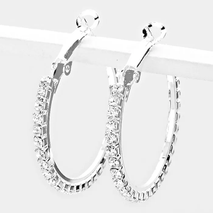 Crystal Rhinestone Hoop Earrings on Silver | 1.25" | 206045