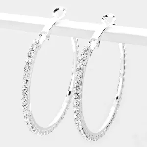 Crystal Rhinestone Hoop Earrings on Silver | 1.75" | 155619
