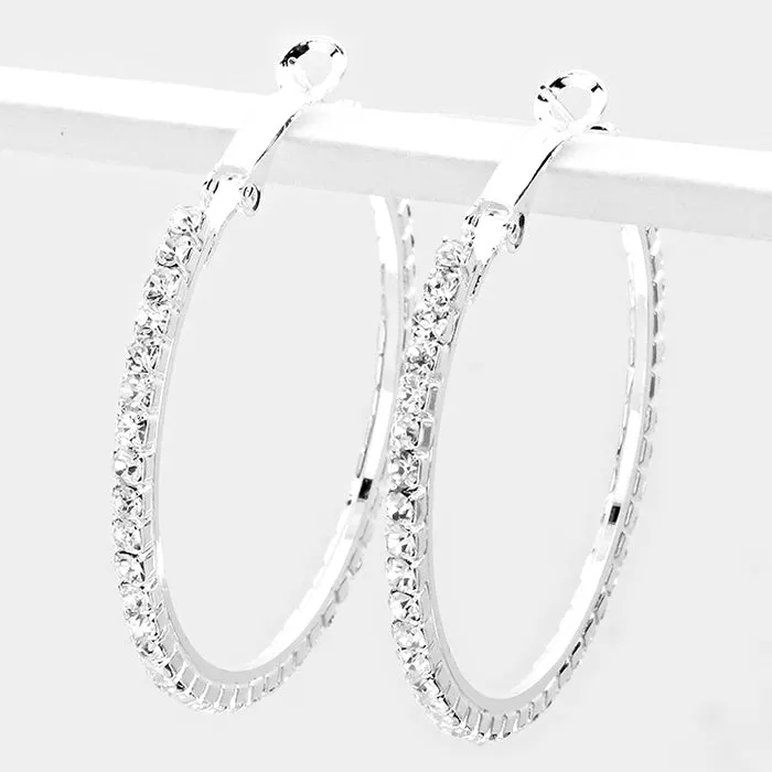 Crystal Rhinestone Hoop Earrings on Silver | 1.75" | 155619