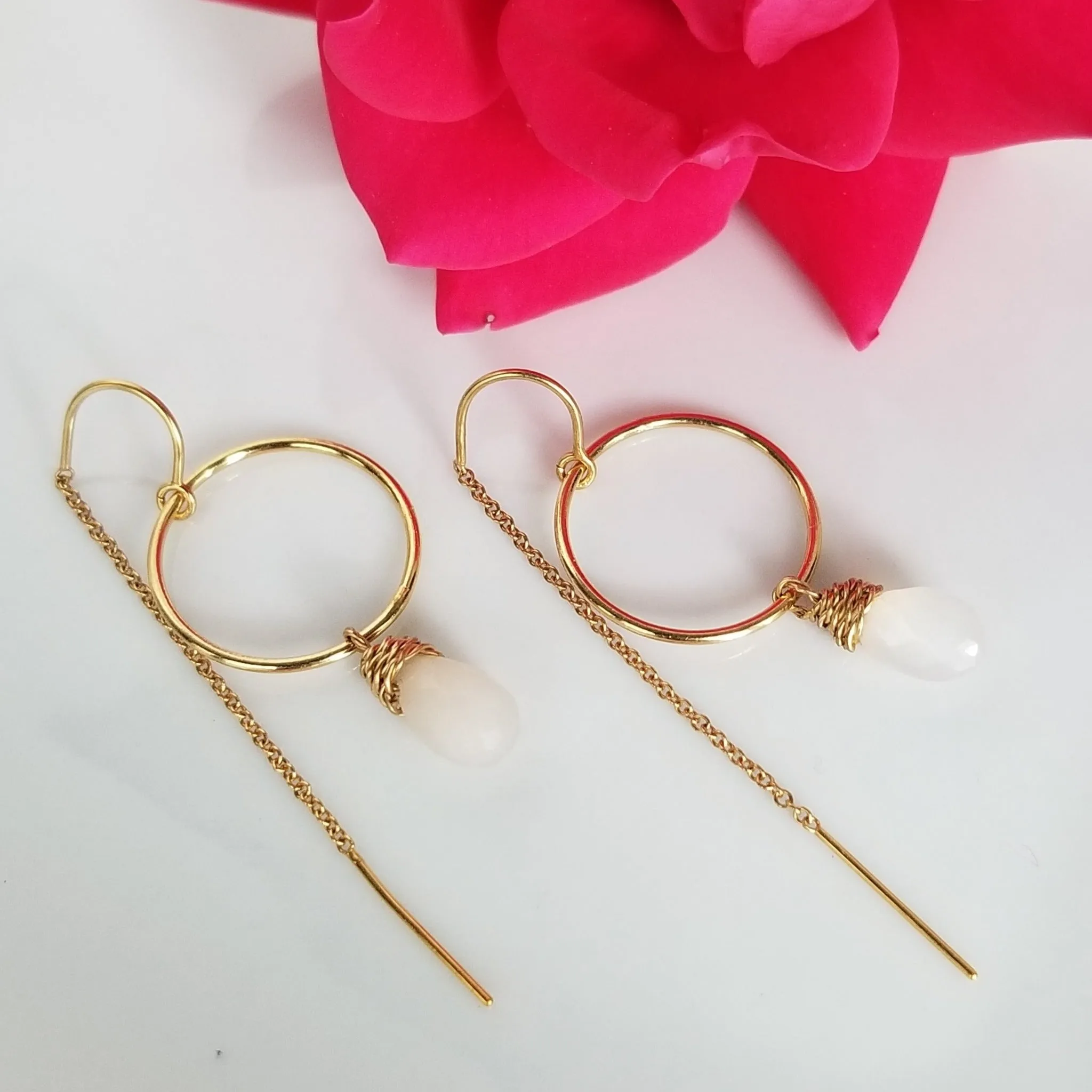 Crystal Threader Hoop Earrings - Sterling or Gold