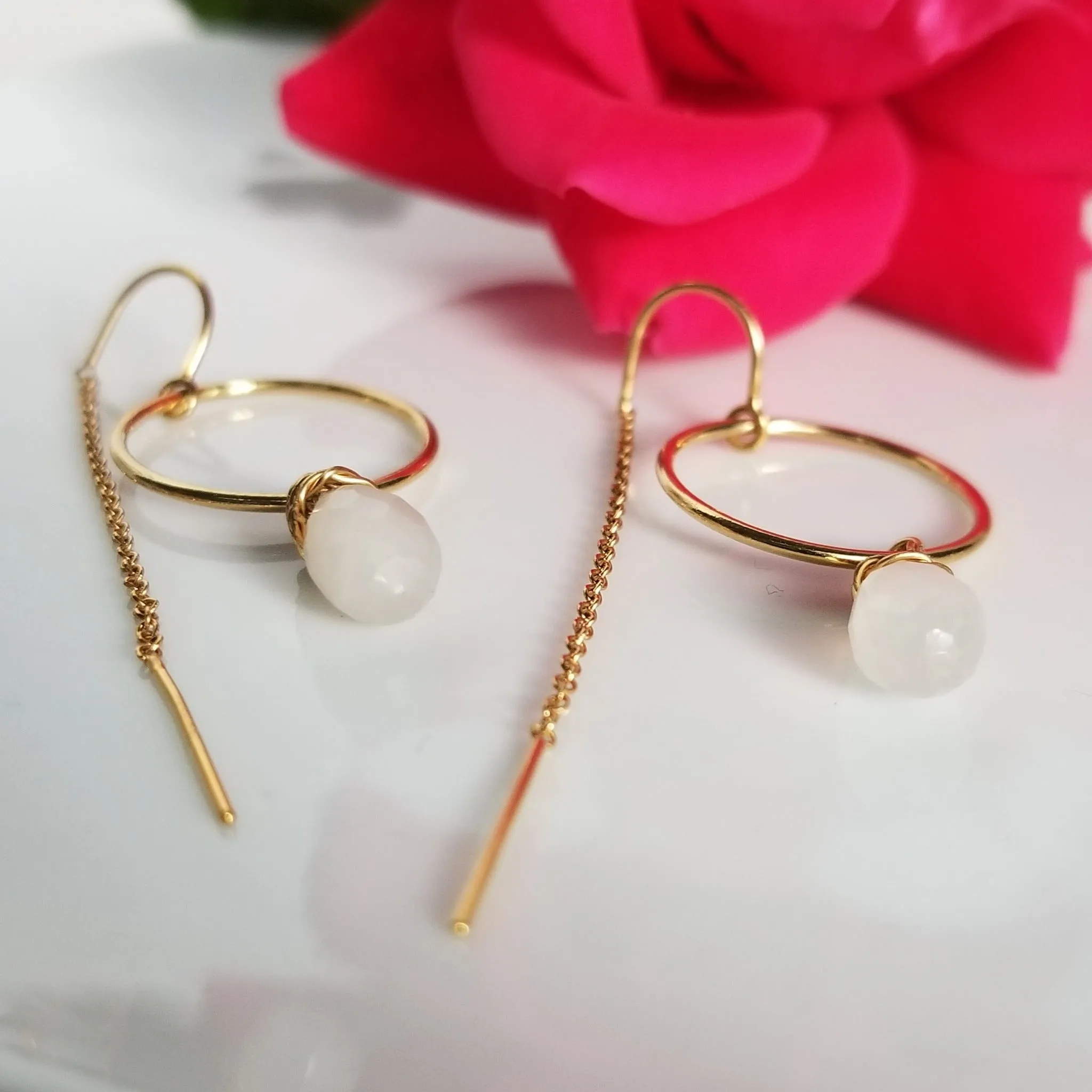 Crystal Threader Hoop Earrings - Sterling or Gold