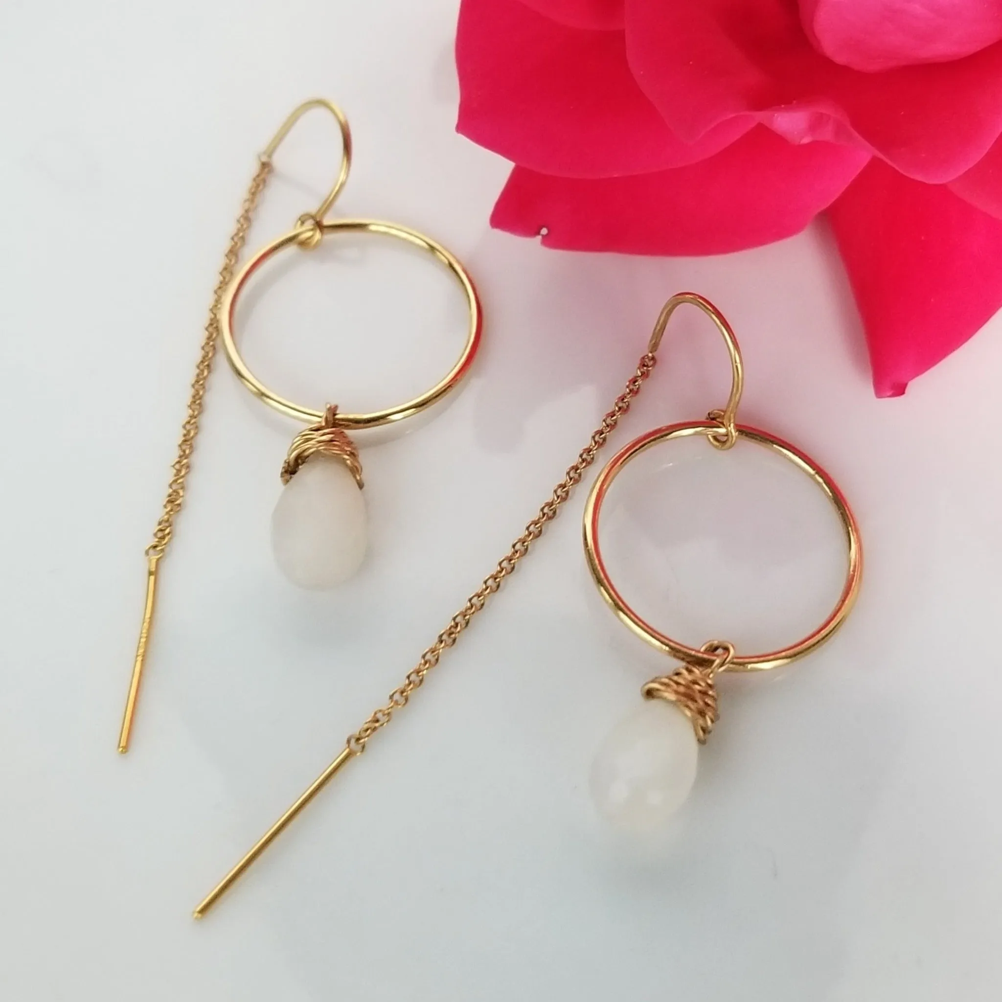 Crystal Threader Hoop Earrings - Sterling or Gold
