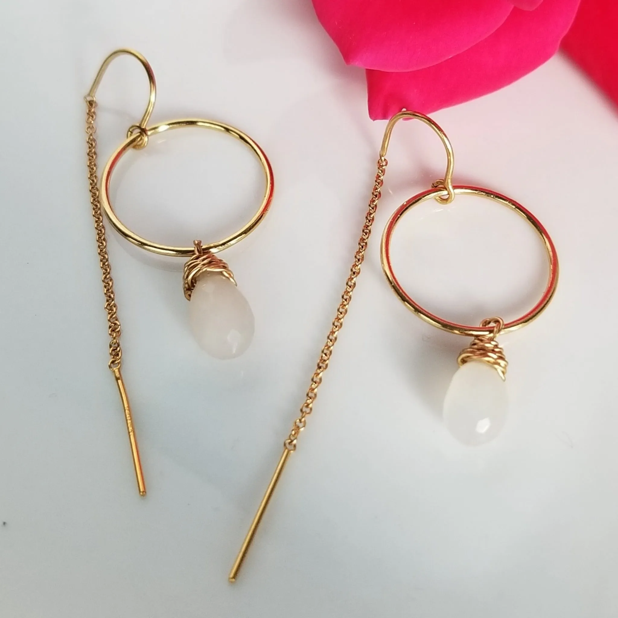 Crystal Threader Hoop Earrings - Sterling or Gold