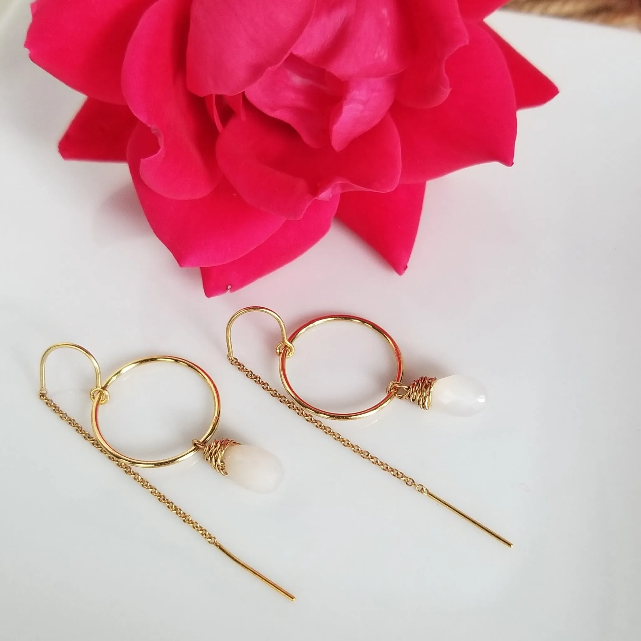 Crystal Threader Hoop Earrings - Sterling or Gold