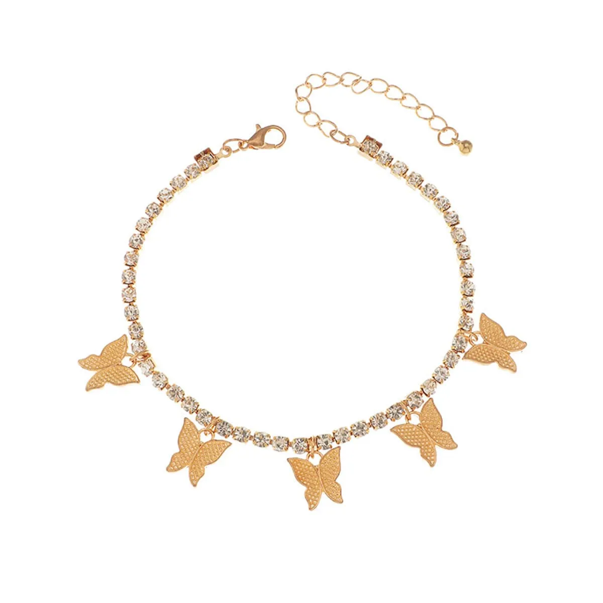 Cubic Zirconia & 18K Gold Plated Butterfly Station Anklet