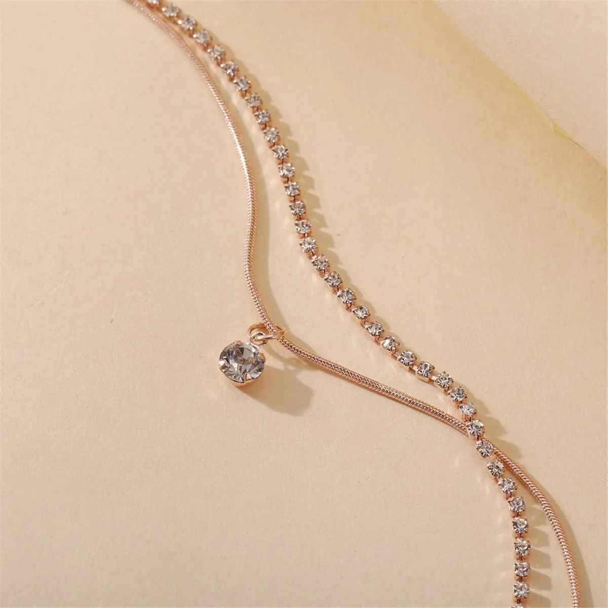 Cubic Zirconia & 18K Gold-Plated Layer Anklet