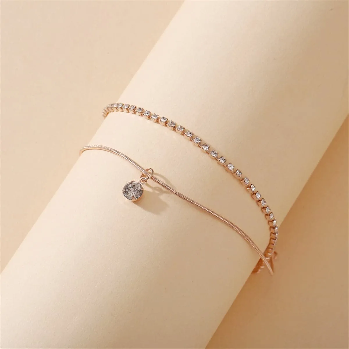 Cubic Zirconia & 18K Gold-Plated Layer Anklet