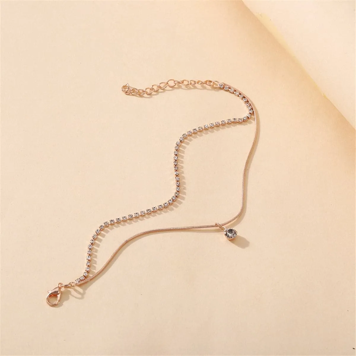 Cubic Zirconia & 18K Gold-Plated Layer Anklet