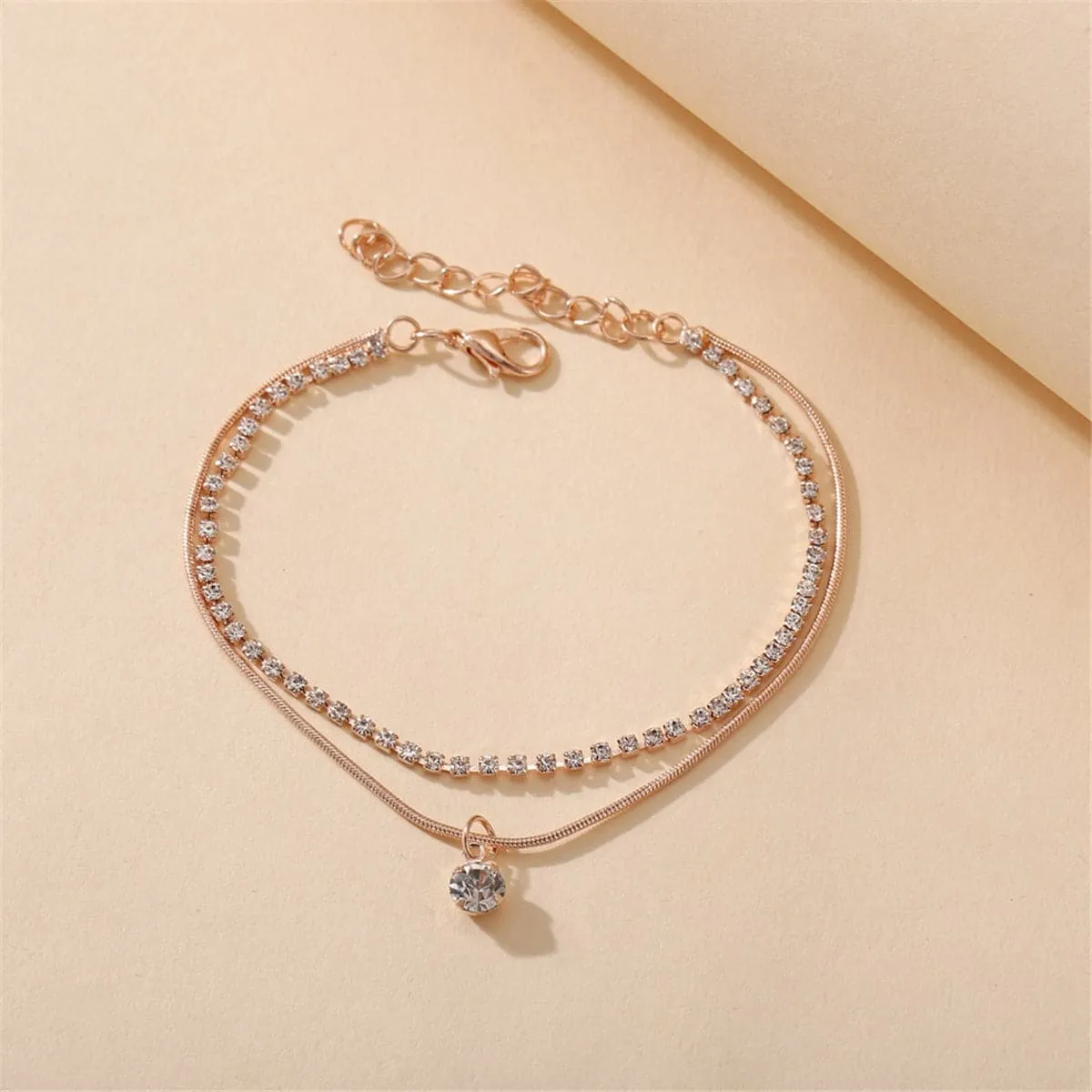 Cubic Zirconia & 18K Gold-Plated Layer Anklet