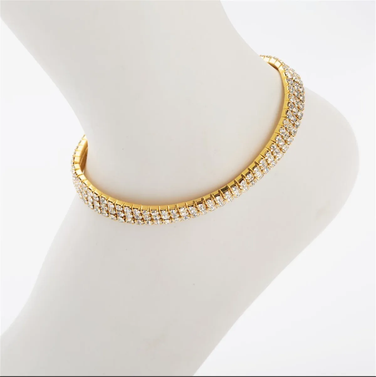 Cubic Zirconia & 18K Gold-Plated Three-Layer Stretch Anklet