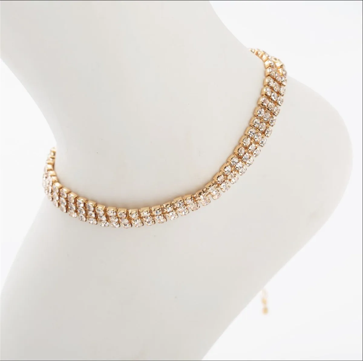 Cubic Zirconia & 18K Gold-Plated Three-Layer Stretch Anklet