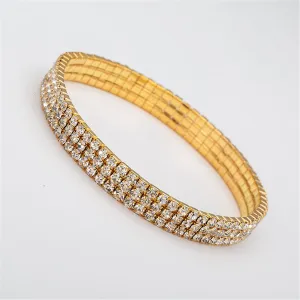 Cubic Zirconia & 18K Gold-Plated Three-Layer Stretch Anklet