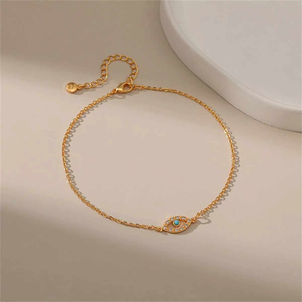 Cubic Zirconia & Blue Evil Eye Anklet