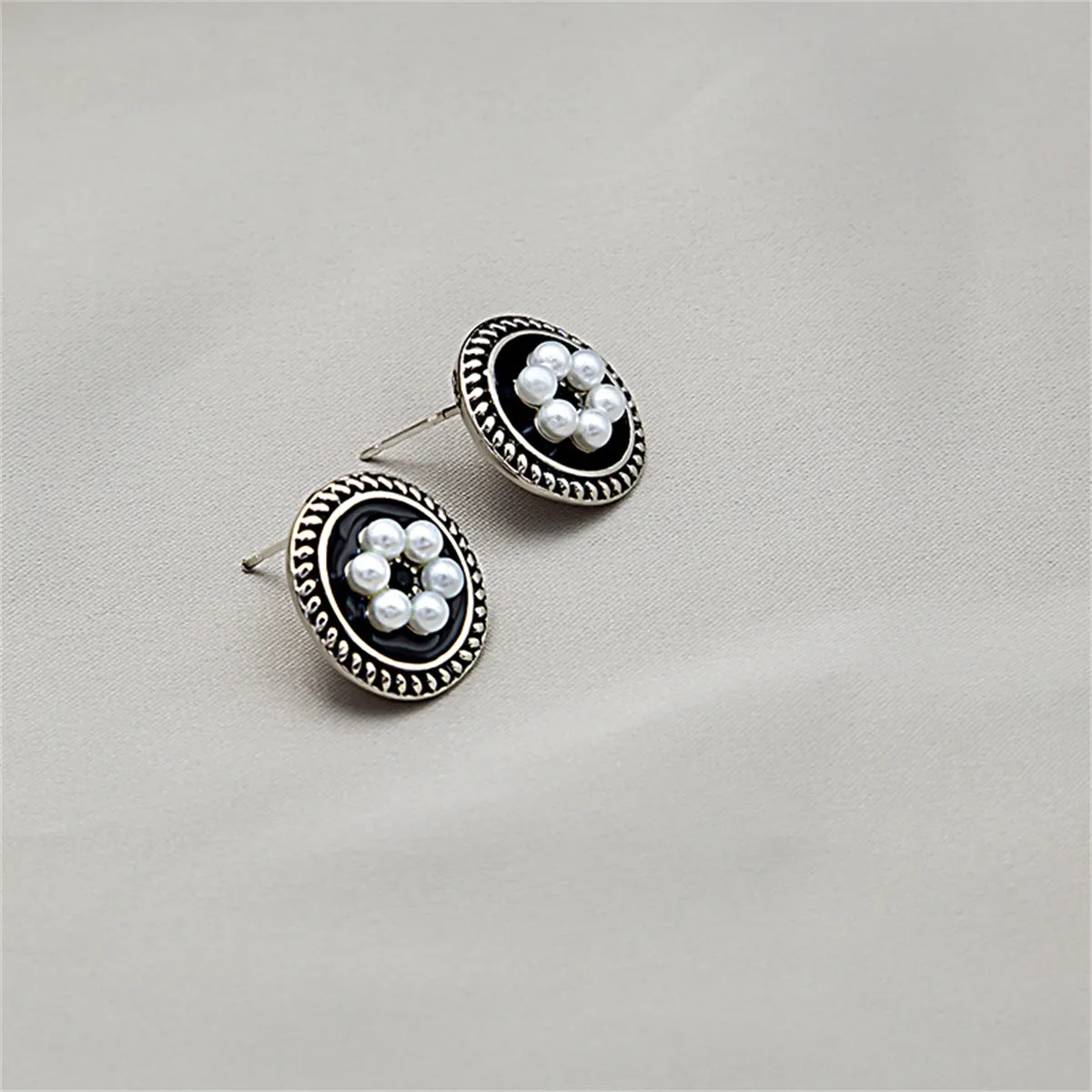 Cubic Zirconia & Pearl Enamel Silver-Plated Flower Stud Earrings