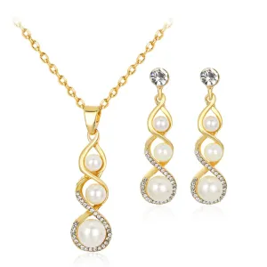 Cubic Zirconia & Pearl Twisted Drop Earrings & Pendant Necklace