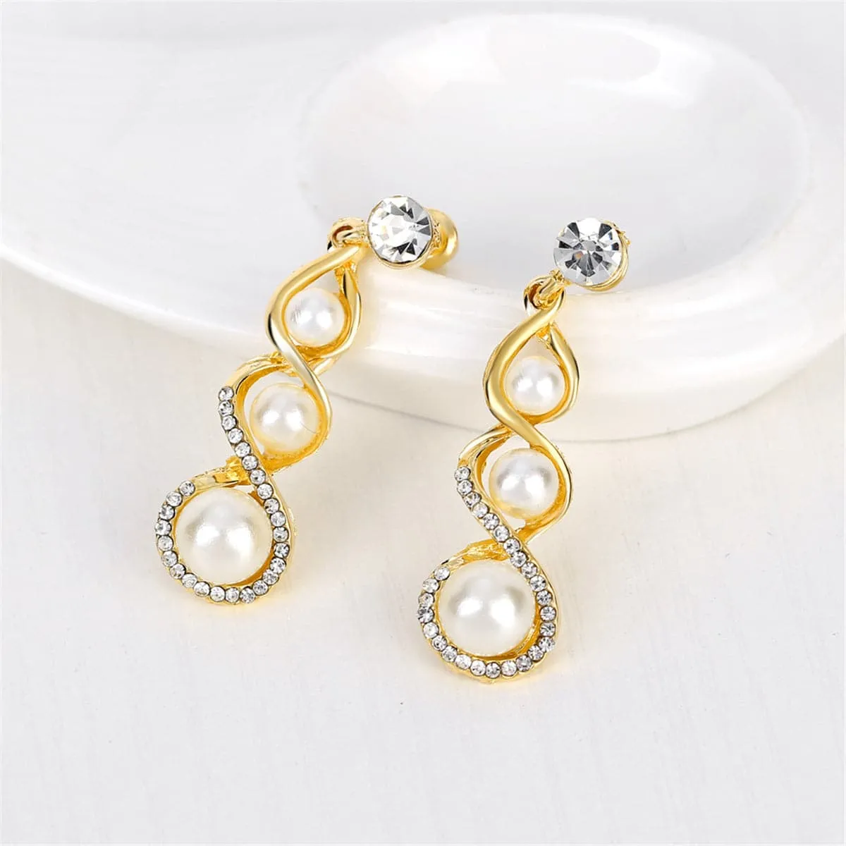 Cubic Zirconia & Pearl Twisted Drop Earrings & Pendant Necklace