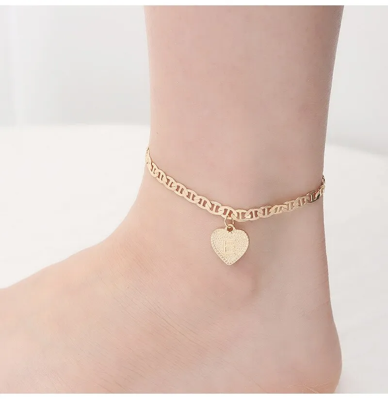 Customizable 14k Gold Plated English Letter Anklets for Women