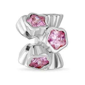 CZ Bezel Set Star Flower Opalite Pink Blue Red Clear Charm Bead 14K Gold Plated Silver