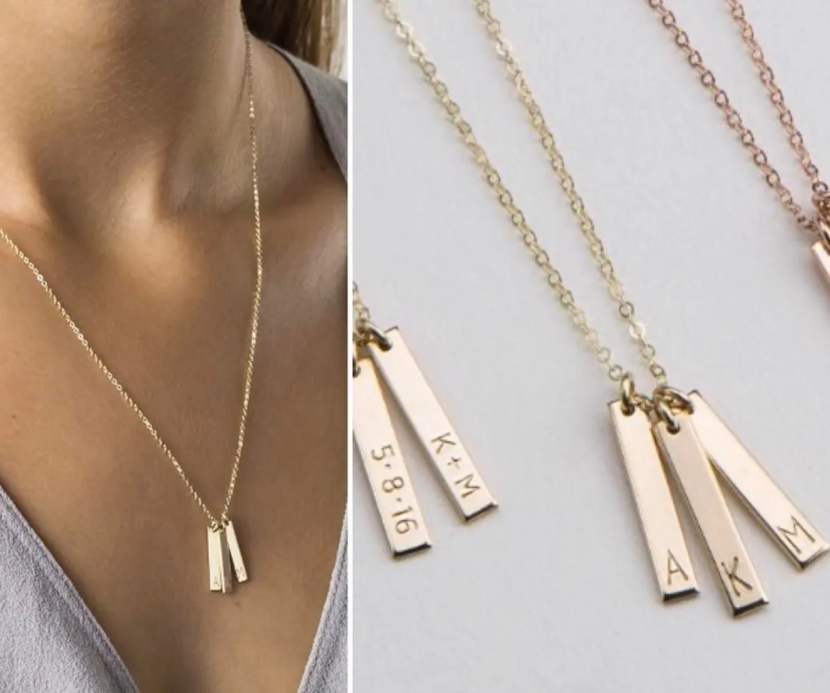 Dainty Engraved Vertical Bar Necklace