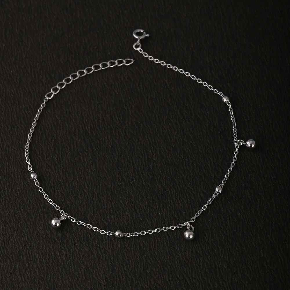 Dangle Beads Anklet in 92.5 Sterling Silver