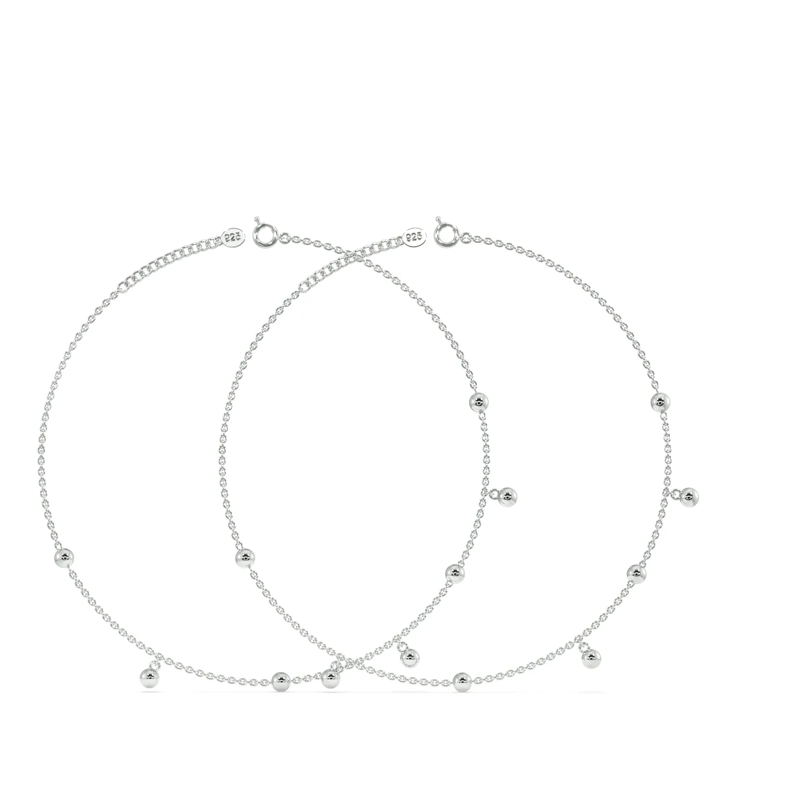 Dangle Beads Anklet in 92.5 Sterling Silver