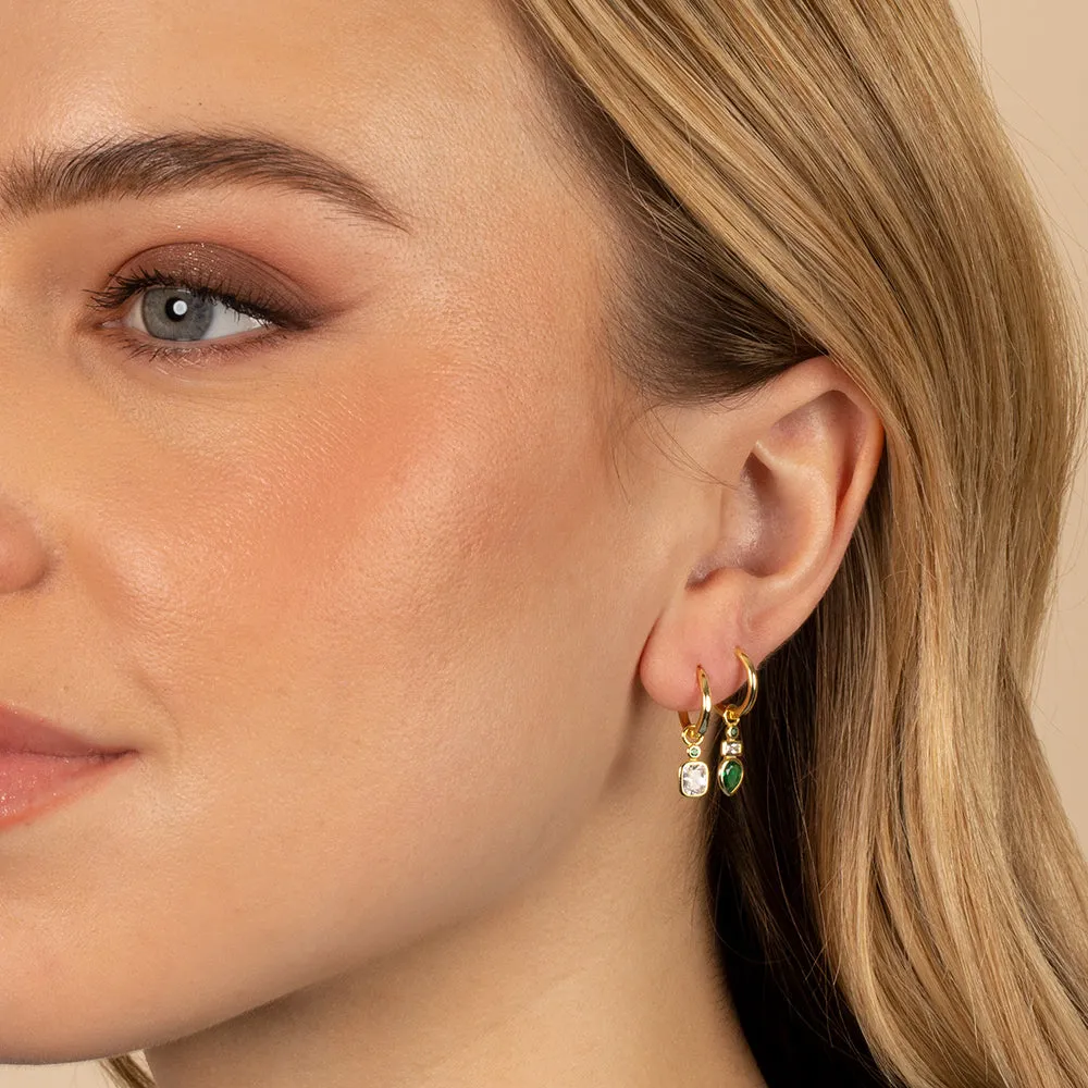 Dangling Multi Stone Bezel Huggie Earring