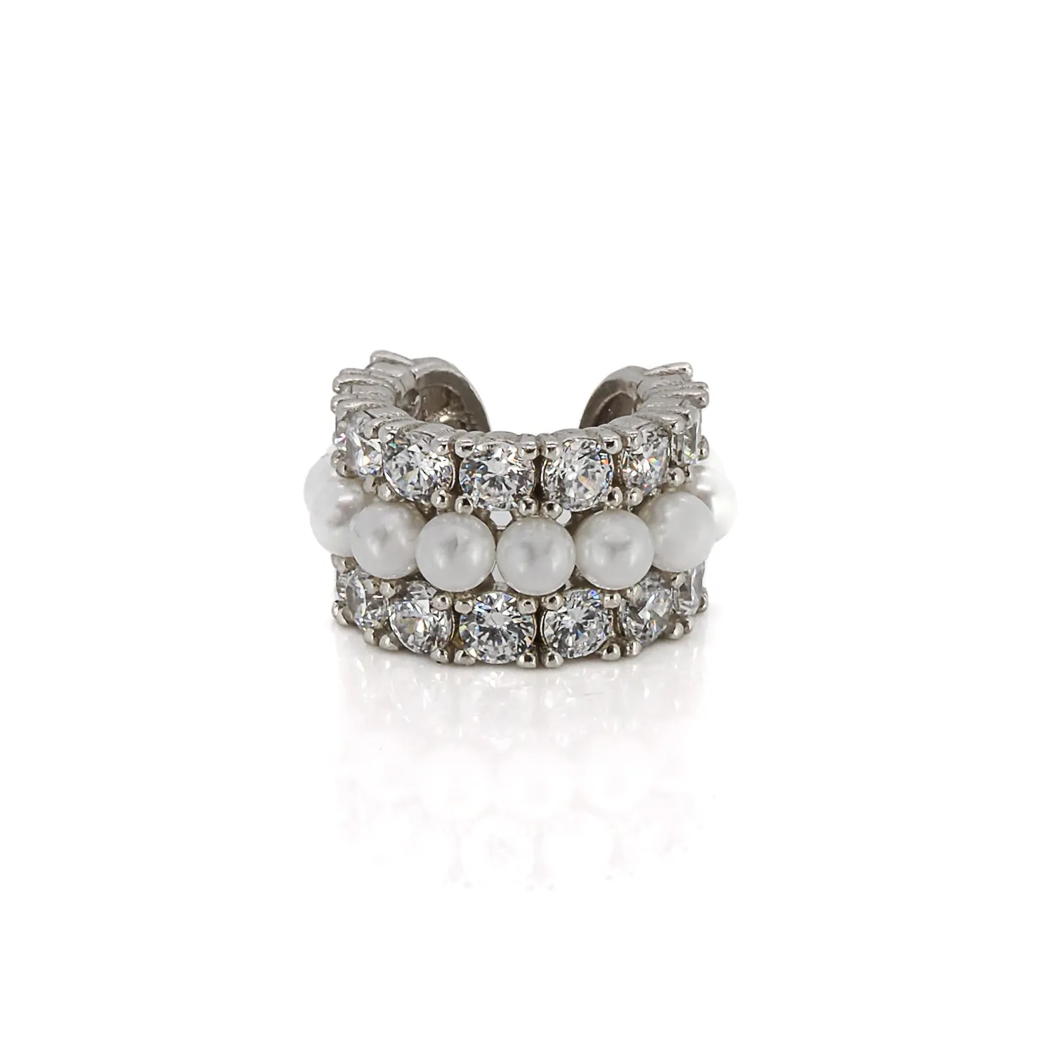 Diamond & Pearl Silver Cuff Earring