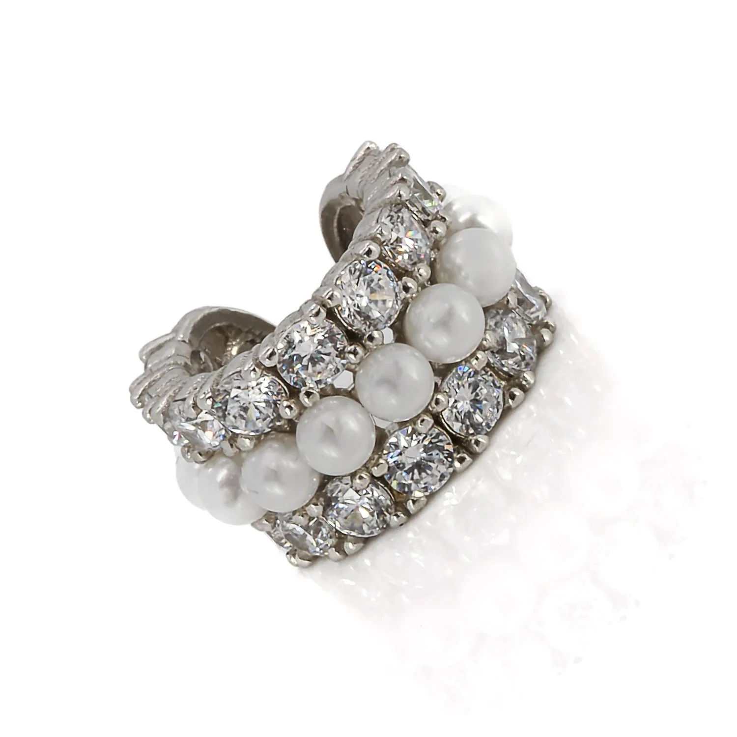 Diamond & Pearl Silver Cuff Earring