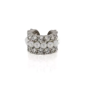 Diamond & Pearl Silver Cuff Earring